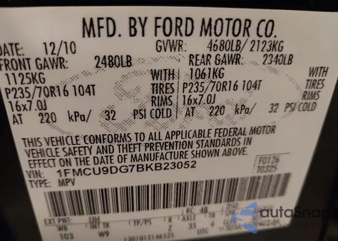 2011 Ford Escape Xlt from USA, damaged, VIN 1FMCU9DG7BKB23052